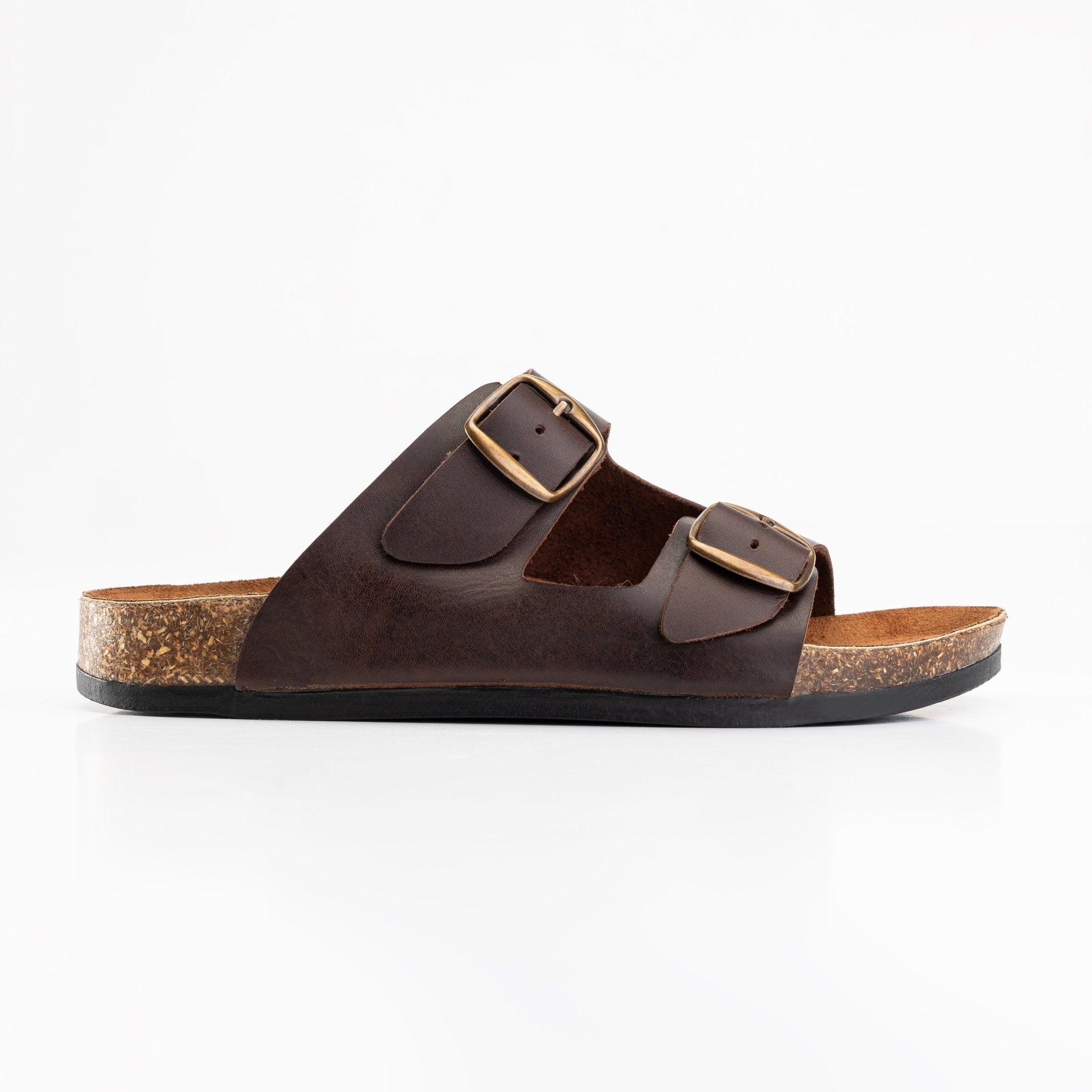 Women Double Buckle Slides - Brown - Crestshoes