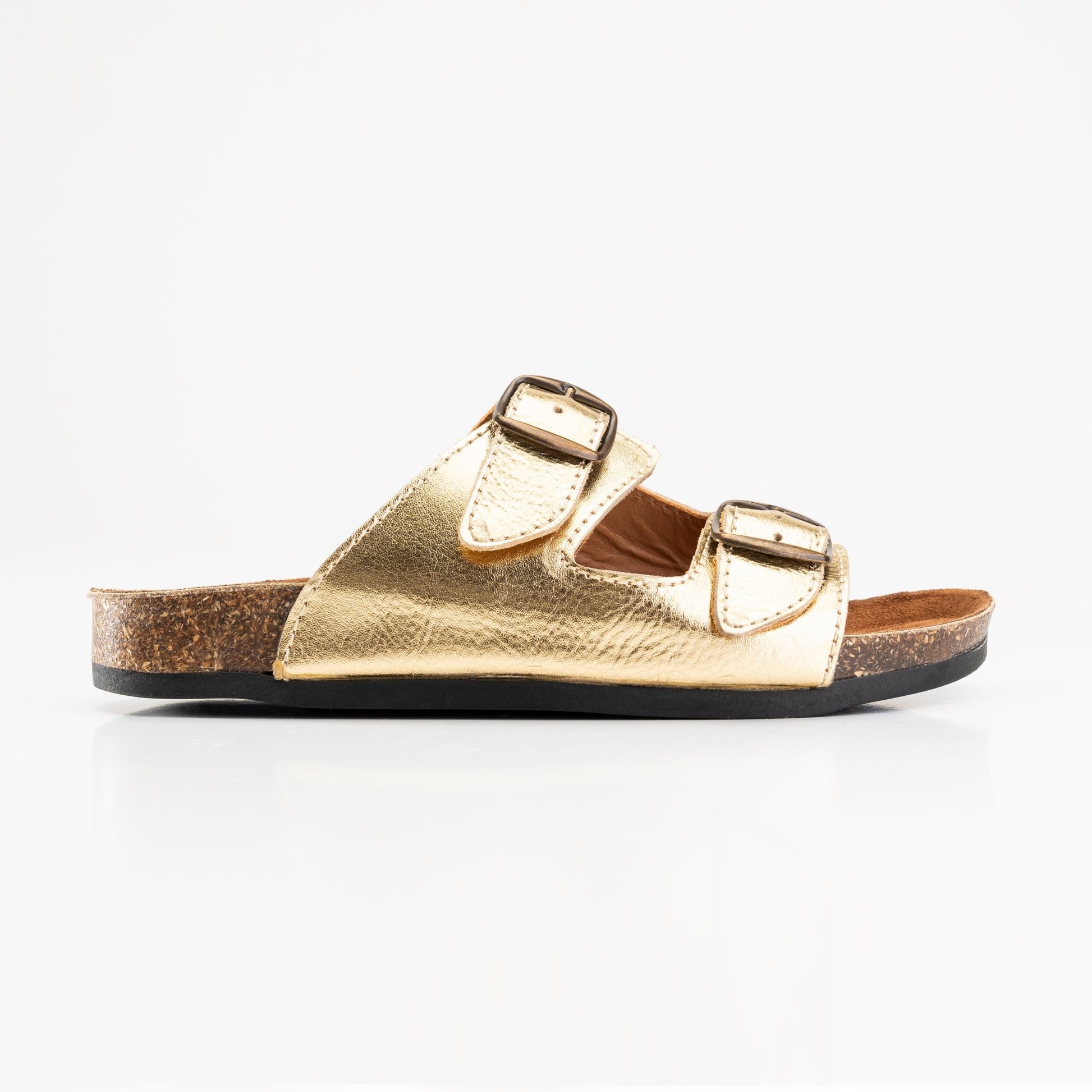 Women Double Buckle Slides - Gold - Crestshoes