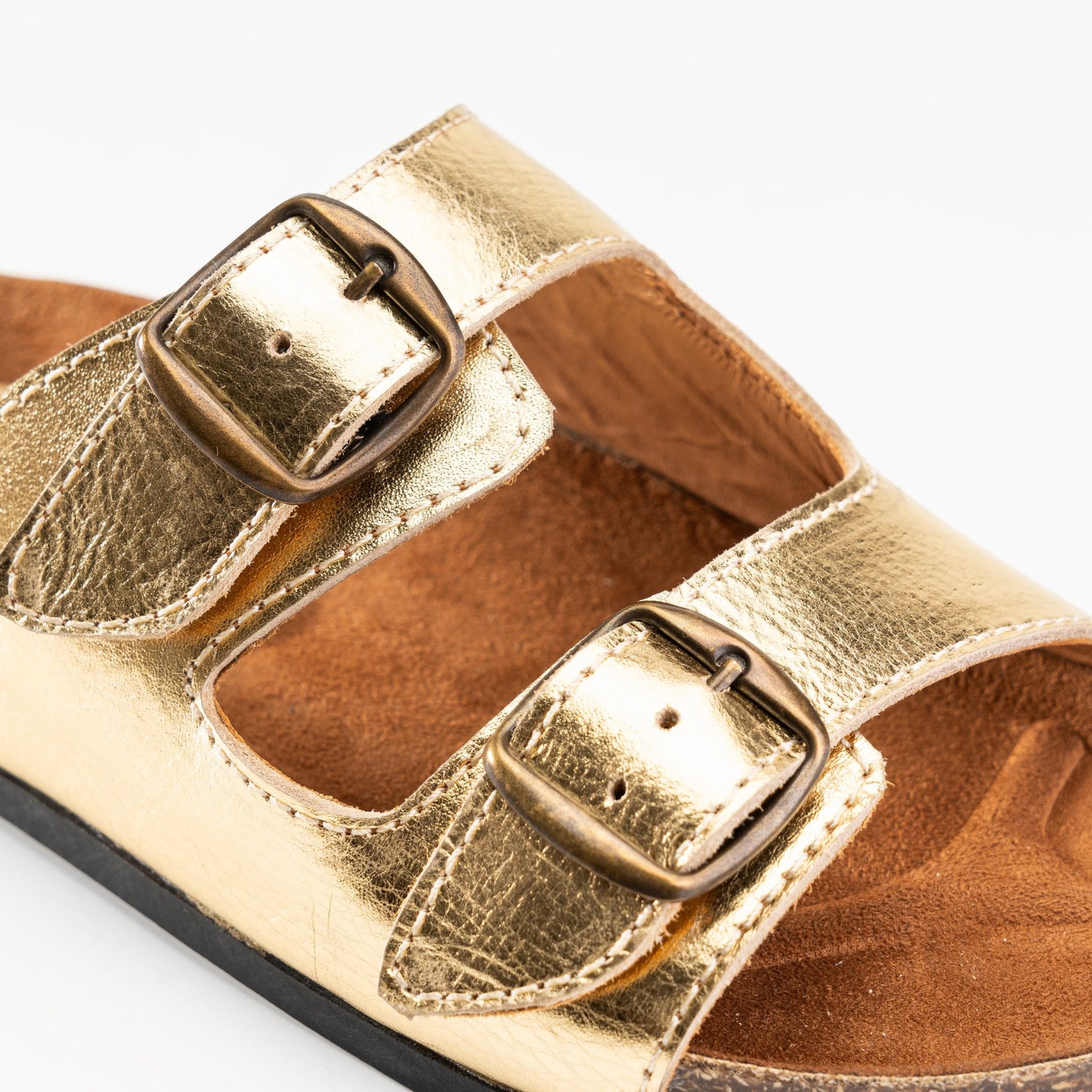 Women Double Buckle Slides - Gold - Crestshoes