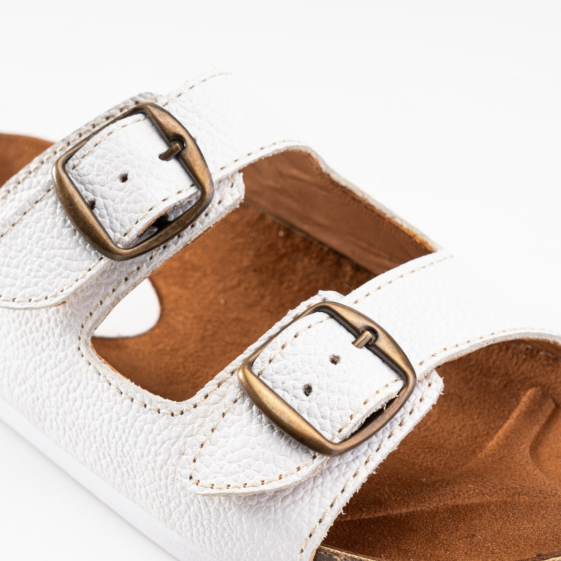 Women Double Buckle Slides - White - Crestshoes