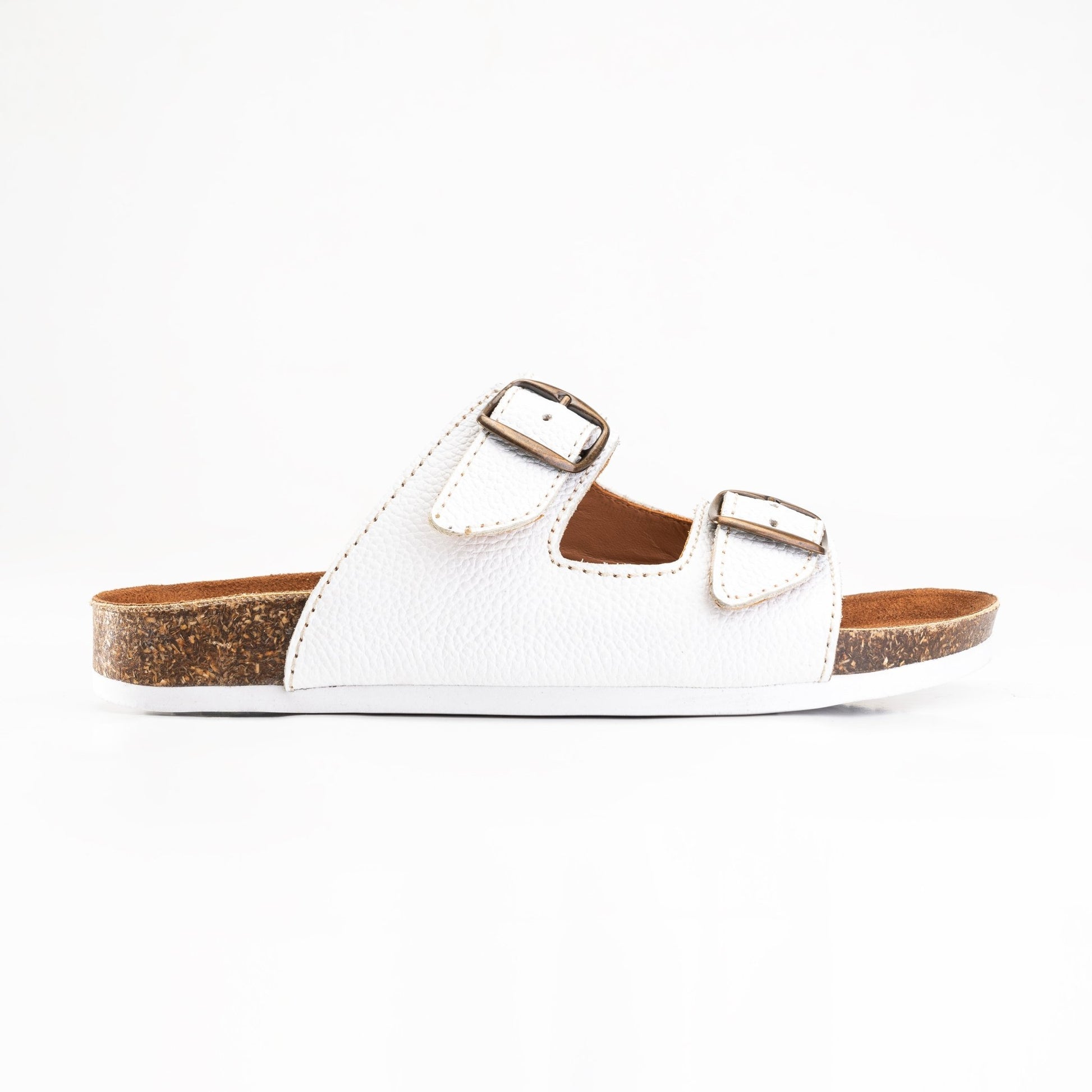 Women Double Buckle Slides - White - Crestshoes