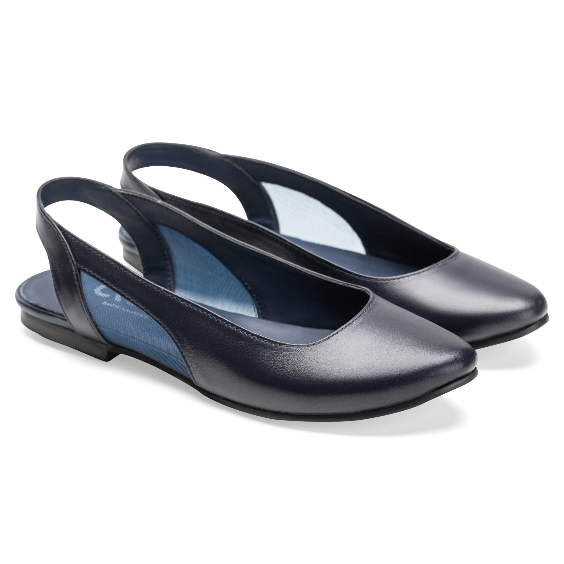 Women Open Back Ballet Shoes - D.Blue - Crestshoes