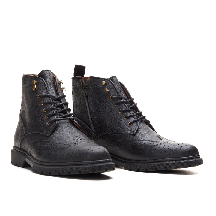 CREST™ Black plain genuine leather lace up half boot